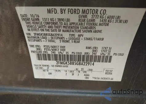 2016 Ford Flex Se from USA, damaged, VIN 2FMGK5B85GBA22914